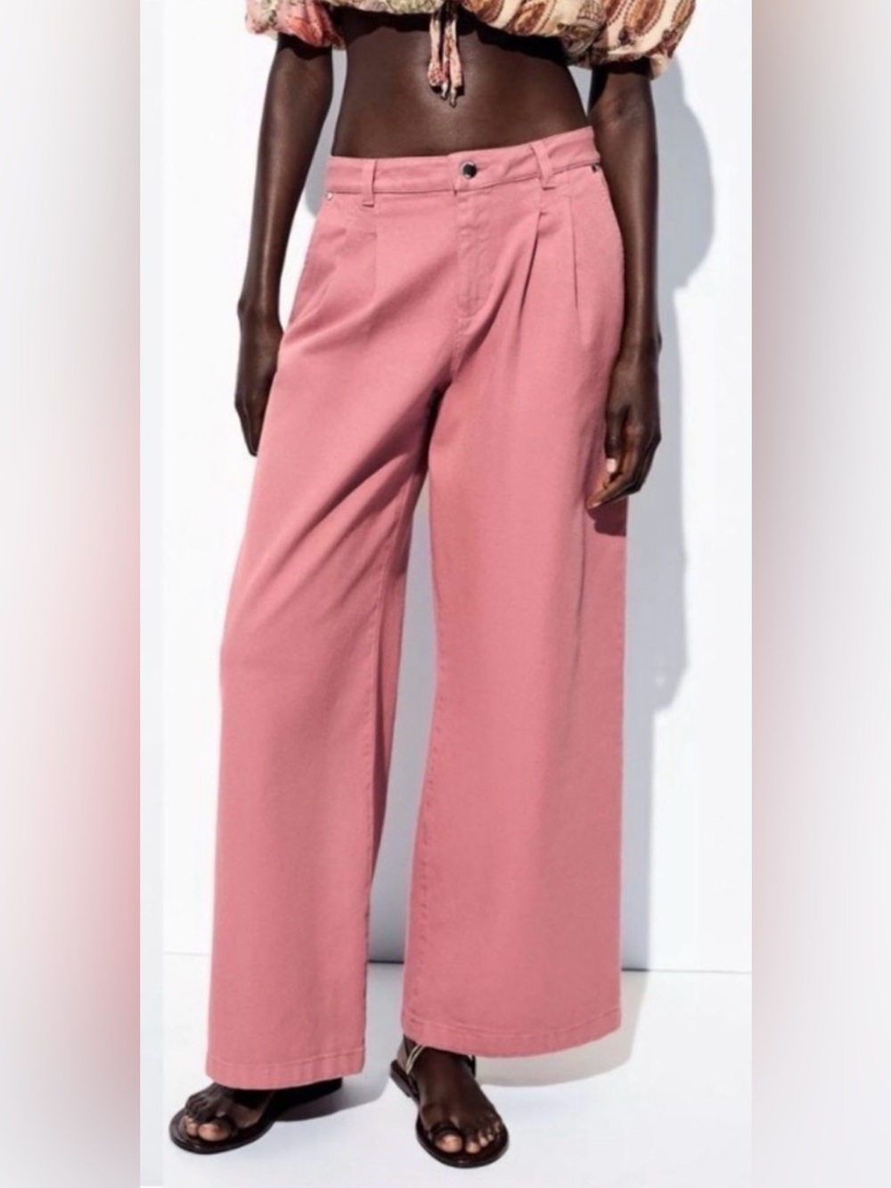 Zara Pleated Wide Leg Jean in Dusty Rose